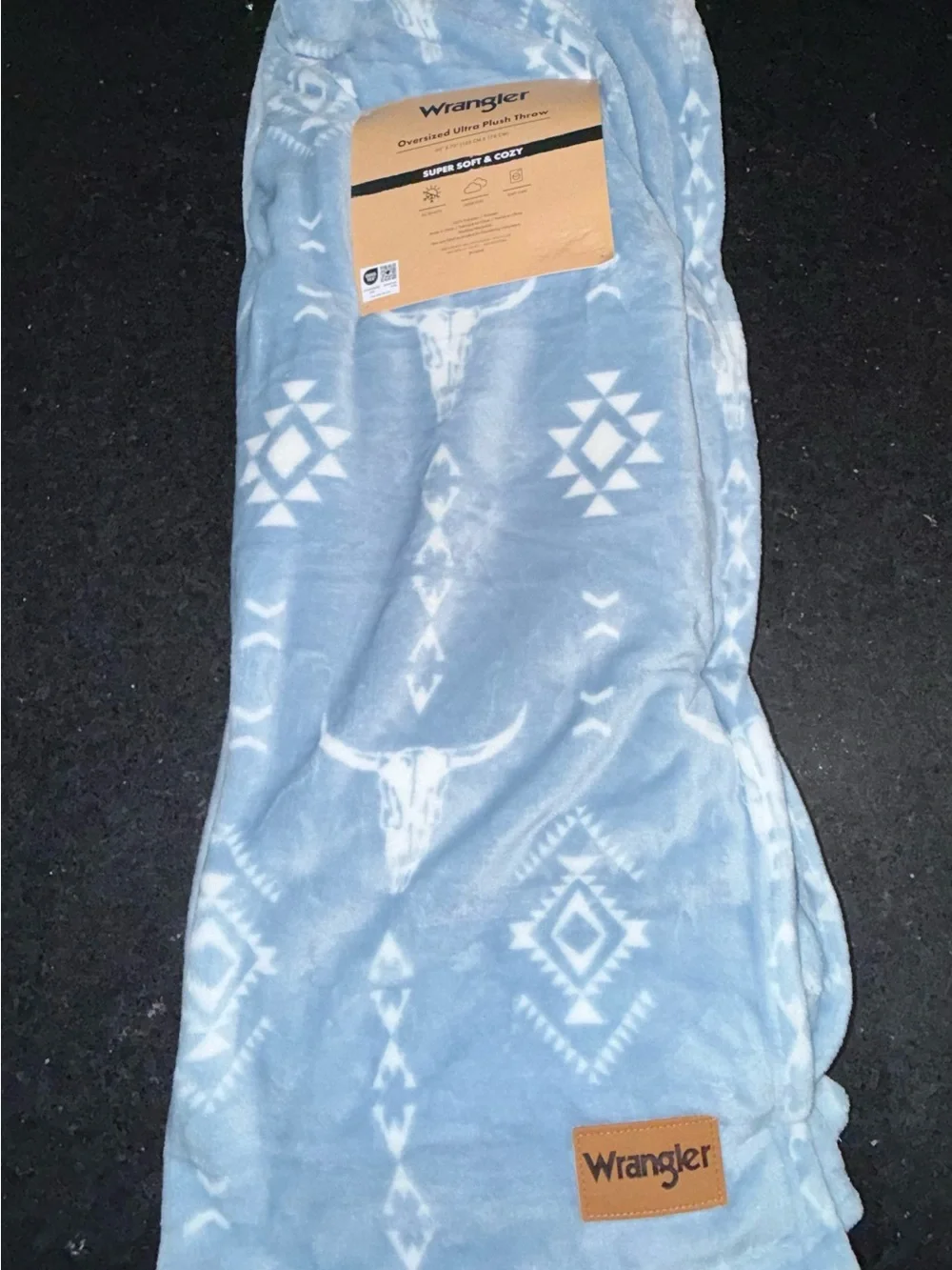 NEW Wrangler Oversized Ultra Plush Throw 60x70 Light Blue Aztec Steer Cow Skull